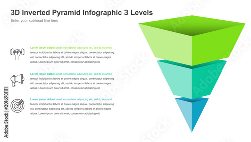 3D Inverted Pyramid Infographic 3 Levels Template