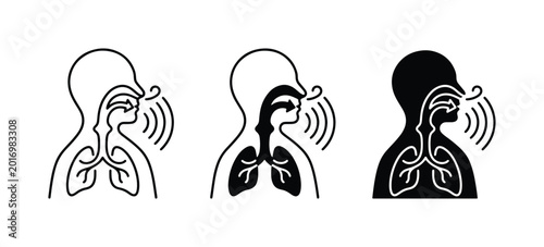 Foto Human Respiratory System Icons, Lung Airflow Diagram, Breathing Process Vector S