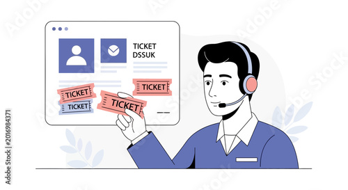 Customer Support Agent with Tickets - Online Service Illustration