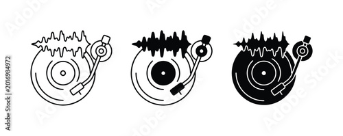 Bild auf Leinwand Turntable Vinyl Record Icons, Sound Wave Graphics, DJ Equipment Vector Set