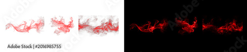 Red magical smoke trails with grainy texture on transparent background.