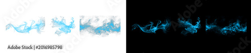 Foto Cyan blue magical vapor with grainy noise on transparent background set