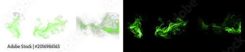 Green smoke isolated on transparent background with soft particle elements.