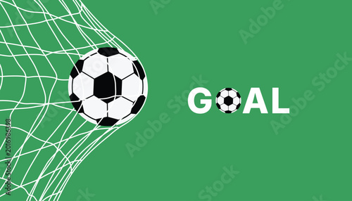Soccer ball entering the goal net on a green background