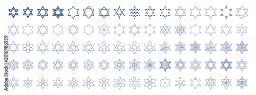 Konstfotografi Huge set of six-pointed Jewish stars of Magen David of various shapes in line st