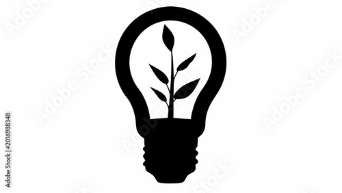 Eco friendly light bulb with green plant inside silhouette symbolizing sustainable energy and environmental conservation concept