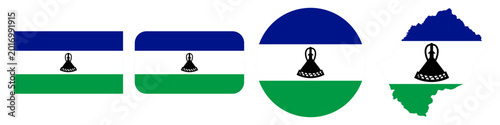 Schilderij op canvas lesotho circular, lesotho rectangular, and lesotho map flag flat icon