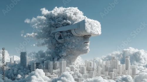 Person looks like a cloud experiencing the metaverse simulation Metaverse concept