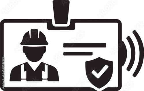 Schilderij op canvas Worker ID card vector icon with badge and RFID signal lines in clean geometric s
