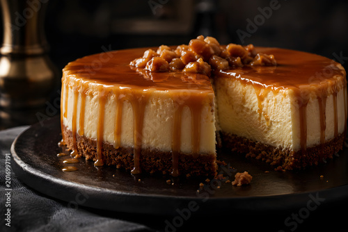 chocolate cheesecake caramel on a plate