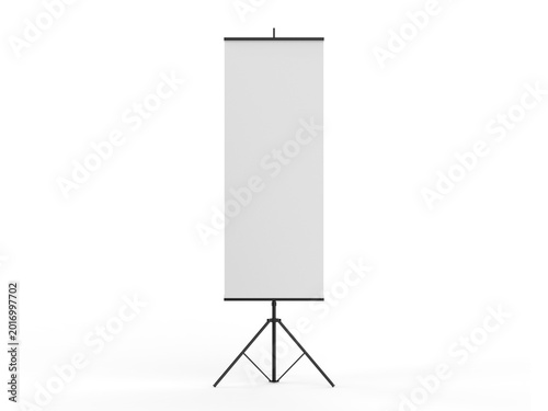 Standing banner tripod display with adjustable stand, mockup template on white background.