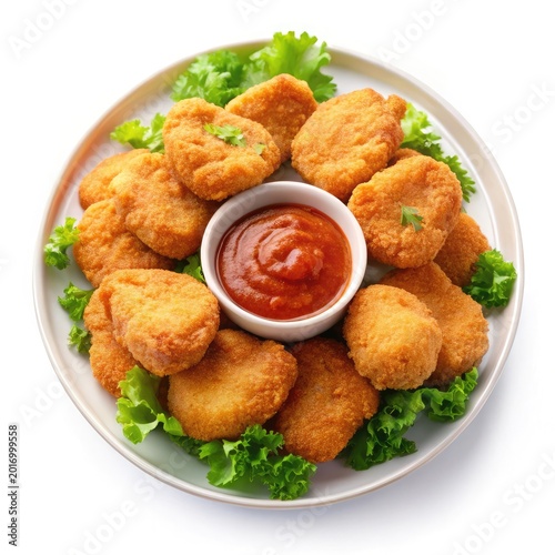 Fried vegetable croquettes with dipping sauce on white plate with lettuce garnish