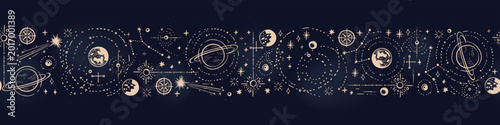 Bild auf Leinwand Seamless hand drawn boho pattern, mystical sky, background for tarot, astrology,