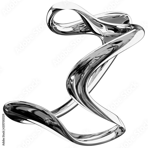 Abstract 3D chrome endless twisted infinity style loop shape isolated on white