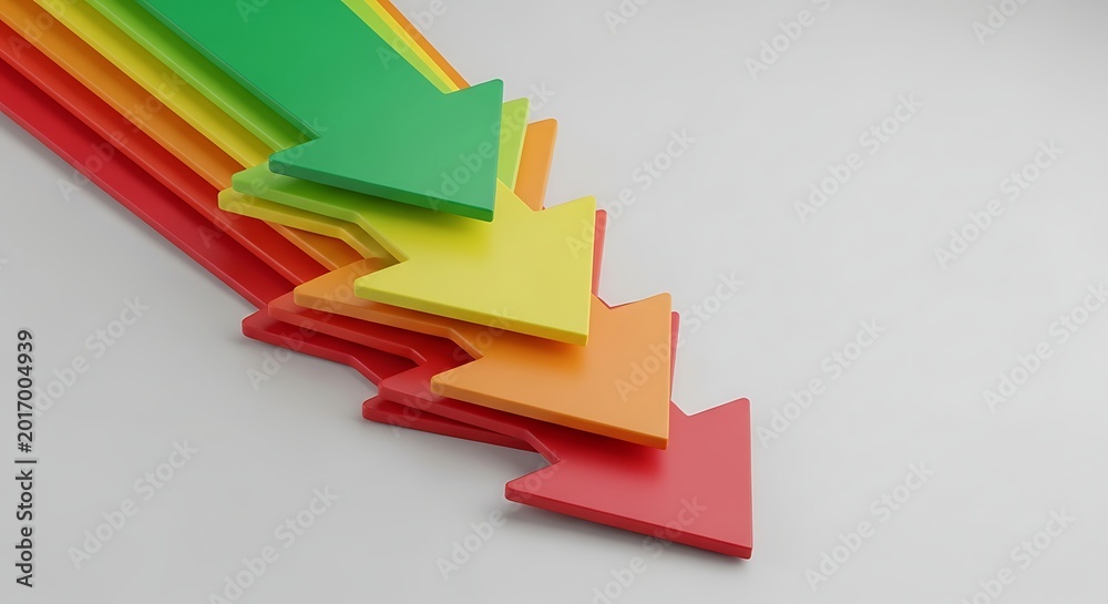 Obraz premium Colorful arrows pointing downwards in a sequence on a surface