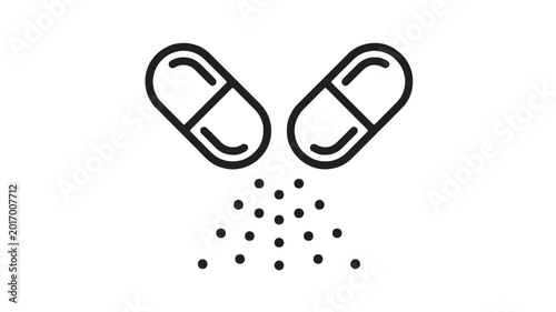 Canvas Print Pills icon with black outline and dotted particles for medical healthcare, pharm