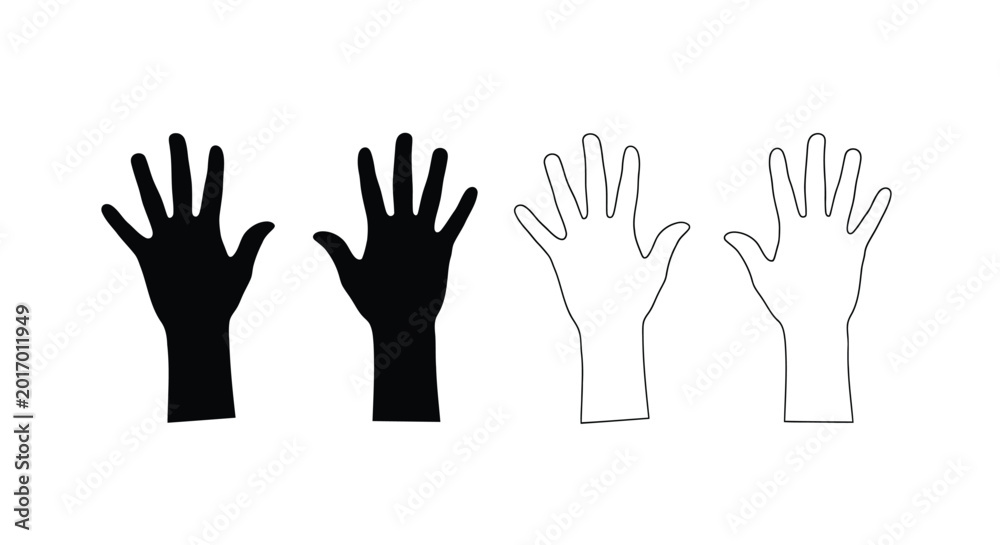 Fototapeta premium Hands raised in gesture black and white silhouette