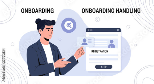 Man guiding through onboarding process for new employee registration