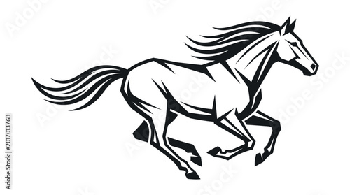 Stylized Running Horse in Dynamic Motion, Powerful Animal Illustration on Isolated White Background