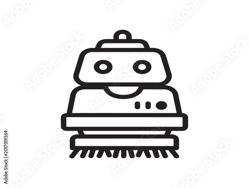 Minimalist line art vector illustration of a modern cleaning robot with brushes