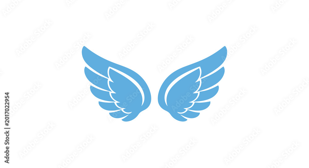 Fototapeta premium Blue wings silhouette against a white background