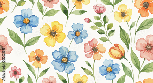 Bild auf Leinwand Floral watercolor ornament blending warm and cool tones in harmonious compositio