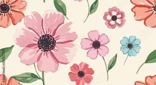 Vászonkép Fresh blooming flowers captured in soft watercolor with natural elegance
