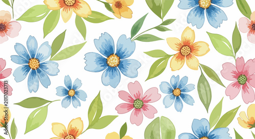 Fotografia Light airy painting of diverse blooming flowers arranged in natural flowing layo