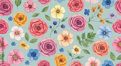 Quadro em tela Light decorative flowers arranged in airy watercolor composition with soft tones