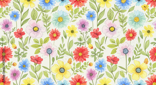 Fotografi Light pastel floral pattern with airy composition and soft transparent layers