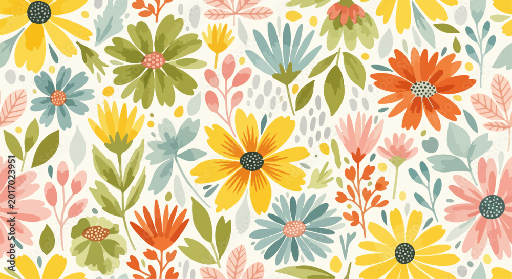 Fototapeta premium Soft blooming flowers arranged in gentle composition with calming pastel palette