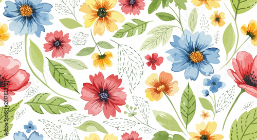 Canvas Print Playful pastel blossoms illustrated with layered textures and airy composition