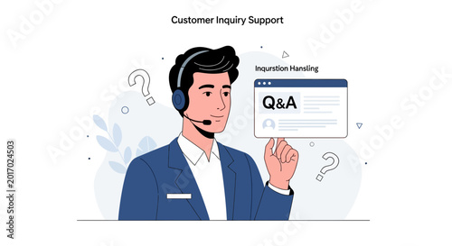 Customer Inquiry Support Agent with Q&A Interface and Question Marks Illustration