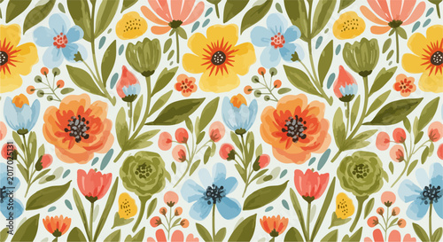 Fresh blooming flowers captured in soft watercolor with natural elegance