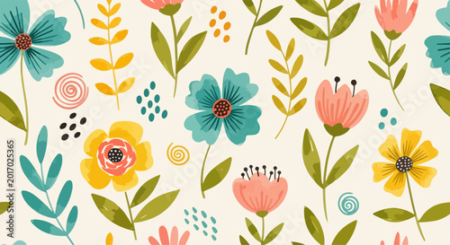 Playful pastel blossoms illustrated with layered textures and airy composition