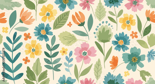 Canvas Print Soft blooming floral illustration with delicate shading and gentle brush strokes