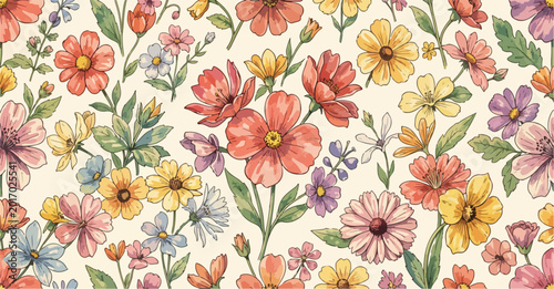 Bilde på lerret Subtle floral illustration with airy textures and soft overlapping petal shapes