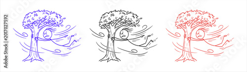 Canvastavla Whimsical Tree with Swirling Wind in Three Colors - Digital Illustration