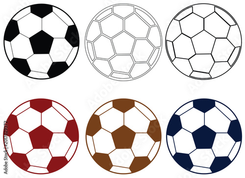 Vászonkép soccer ball vector set with outline and color styles, football ball icon collect