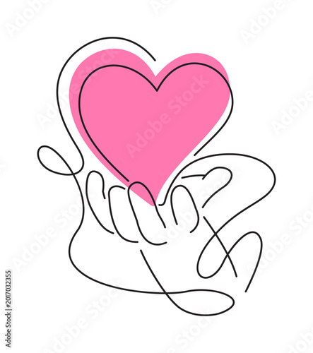 Hand Holding Heart Charity - Continuous Line Concept