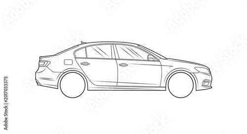 Billede på lærred Modern Sedan Car Outline Drawing.