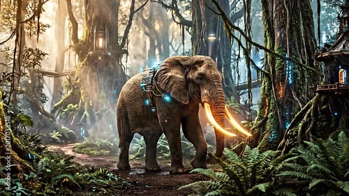Majestic Elephant Walks Through Enchanted Forest Path.