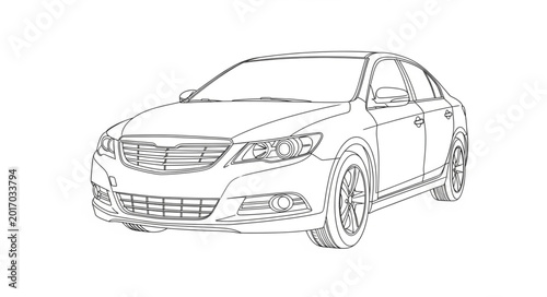 Fotografie Modern Sedan Car Outline Drawing.