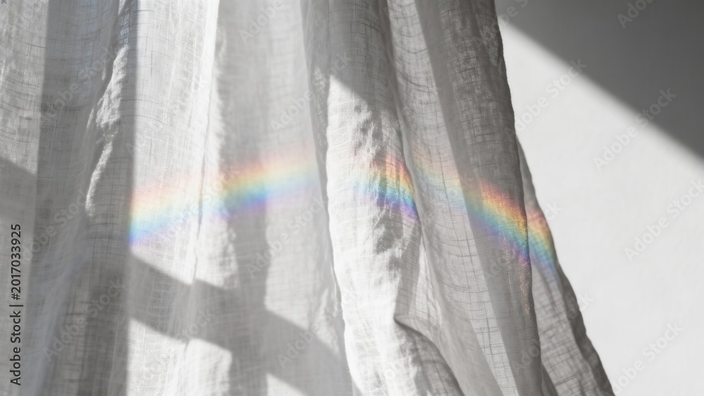 Naklejka premium Sunlight through sheer curtain creating rainbow