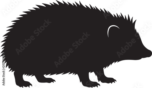 Cuadro en lienzo Detailed black silhouette of a hedgehog, showcasing its spiky quills and small r