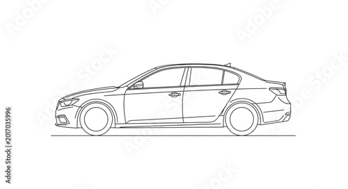 Fotografie Modern Sedan Car Outline Drawing.