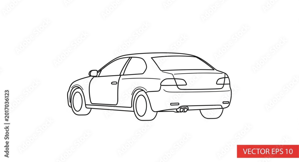 Fototapeta premium Modern Sedan Car Outline Drawing Rear View.