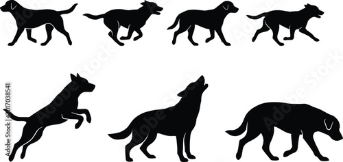 Foto Dog Action Silhouettes Collection with Running Walking Jumping Howling and Track