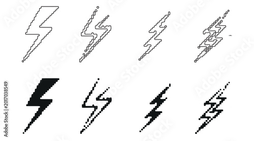 Lightning symbol set. Electricity symbol vector, flashing lightning symbol. Power symbol. Sharp, angular yellow lightning symbol. Energy symbol on a white background.