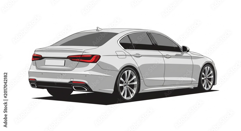 Obraz premium Modern White Sedan Car Rear View.
